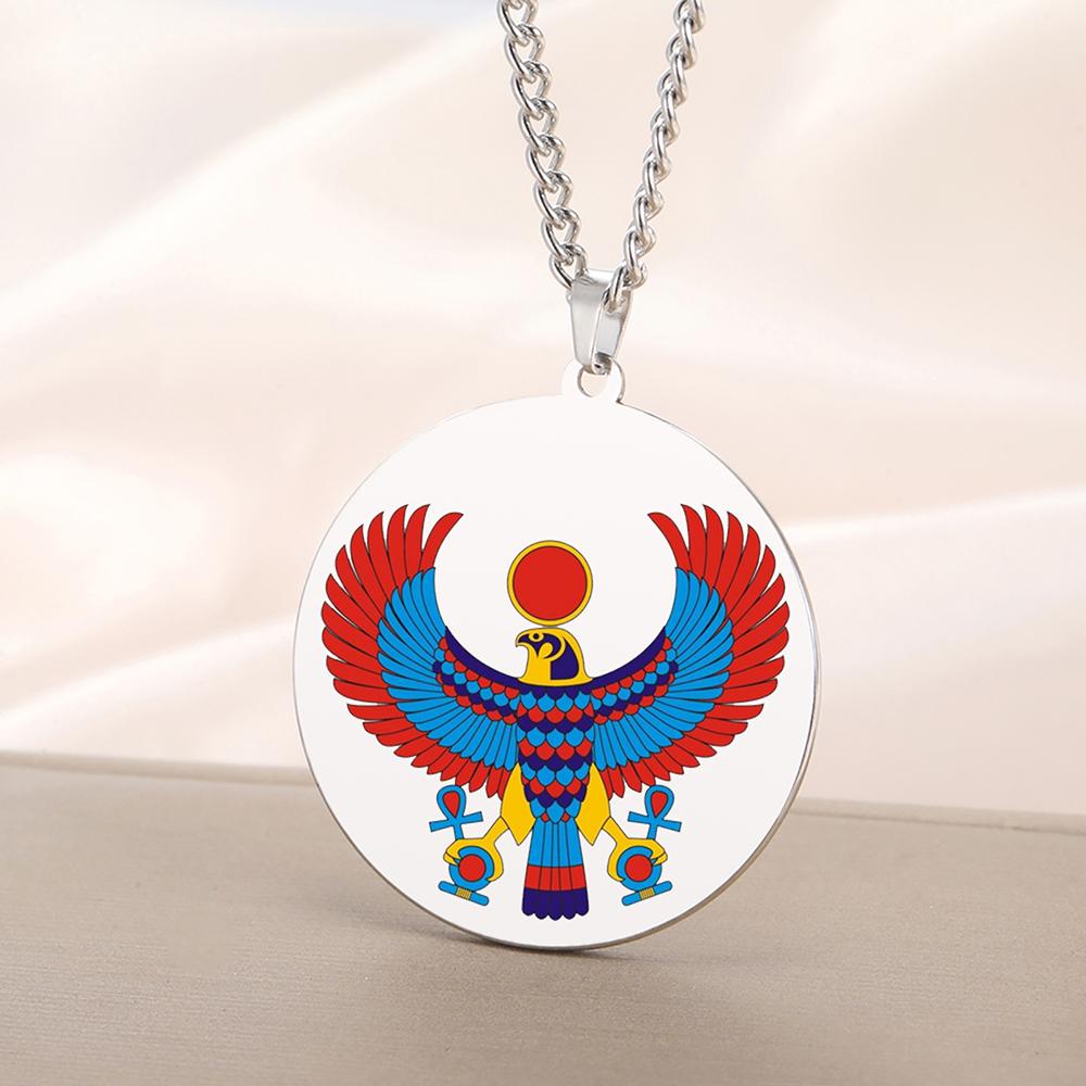 Dawapara Pharaonic Horus Necklace Winged Sun Disk Horus Falcon Necklace Ancient Egyptian Guardian Amulet Stainless Steel Jewelry