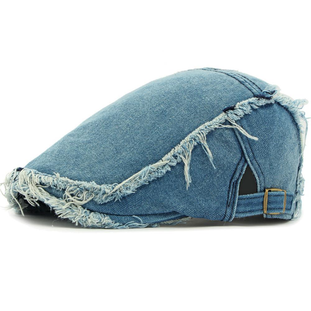 HT4797 New Stylish Beret Cap Men Women Shabby Brim Denim Hat Male Female Artist Painter Beret Hat Adjustable Ivy Flat Cap Berets