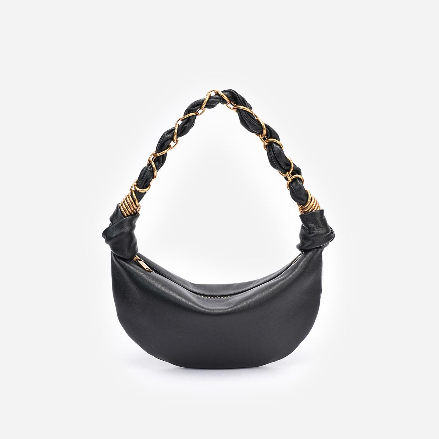 Women s Luxurious Hobo Bag with Metal Chain Strap Croissant Shoulder Bag S