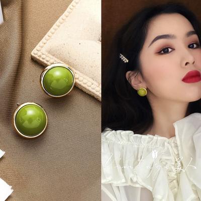 Big Round Avocado Green Stud Earrings Minimalist Trend Statement Brincos for Women Geometric Party Wedding Girl Gifts