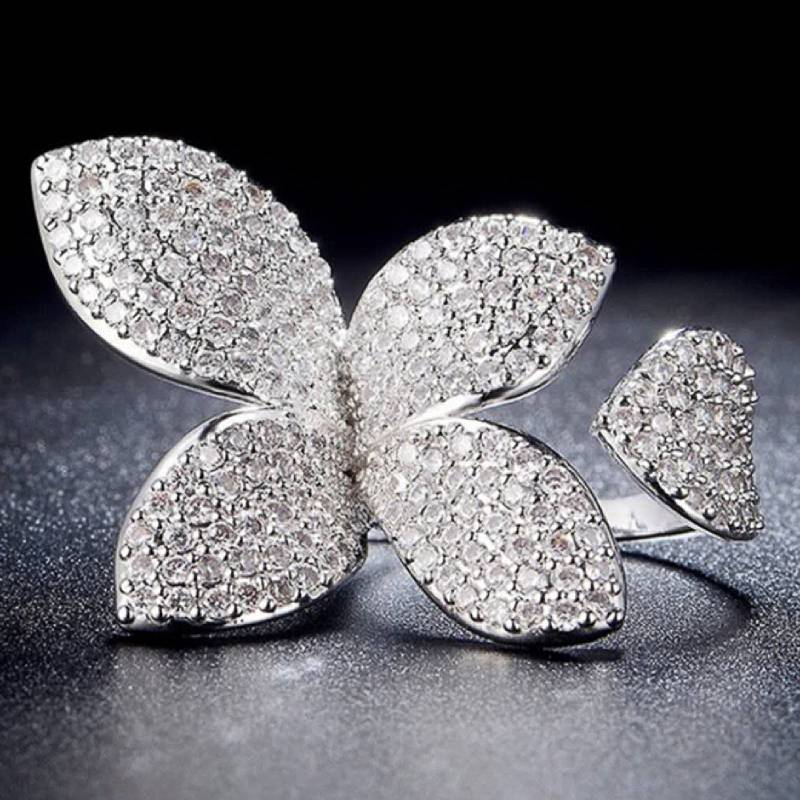 

Huitan Noble Women Flower Shaped Opening Ring Full Bright CZ Gorgeous Party Wedding Charming Accessories Fashion Lady Zircon resizable