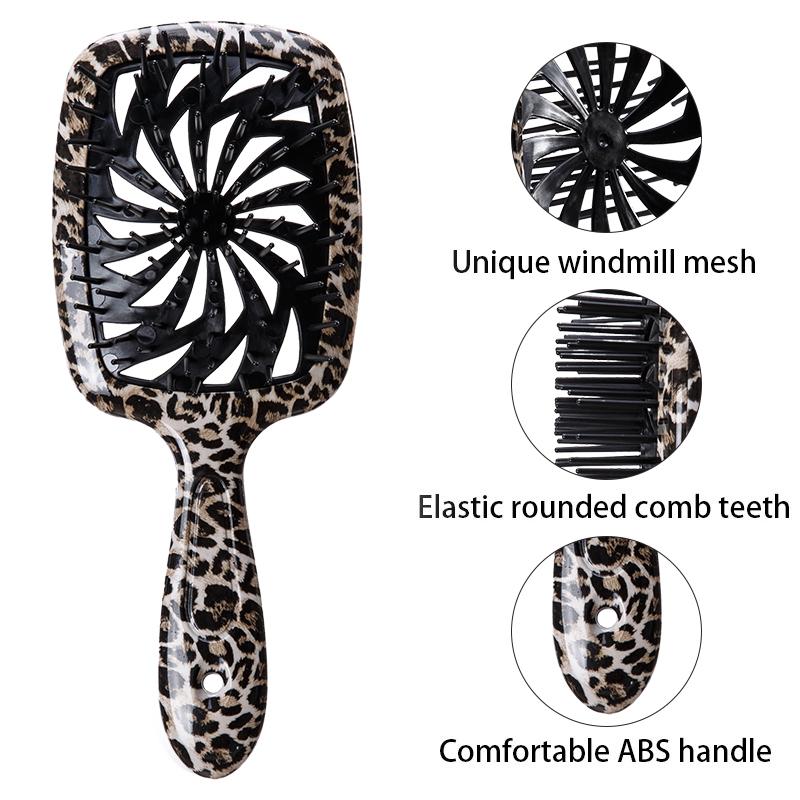 1pc Hair Brush Leopard Print Scalp Massage Comb Hollow Out Windmill Comb Anti-frizz Air Cushion Salon Styling Tool Winter Gift