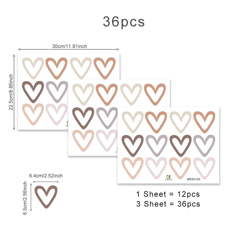 36Pcs Boho Hearts Wall Stickers For Home Living Room Children Girl Boy Bedroom Decoration Baby Nursery DIY Art Decals Wallpaper