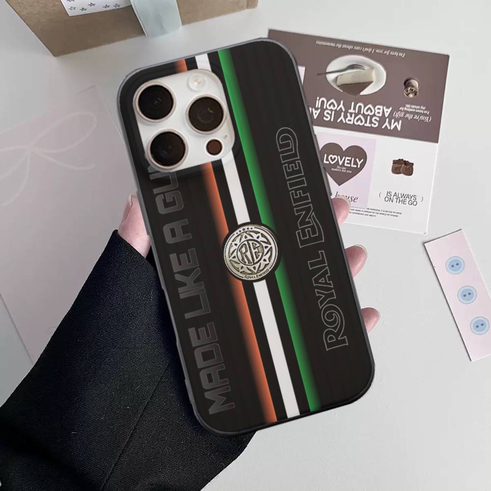 R-ROYALS E-ENFIELDS Logo Stripe Corrugated Shockprof Phone Case For IPhone 17 16 15 14 13 12 11 Pro Max Plus Pro Cover