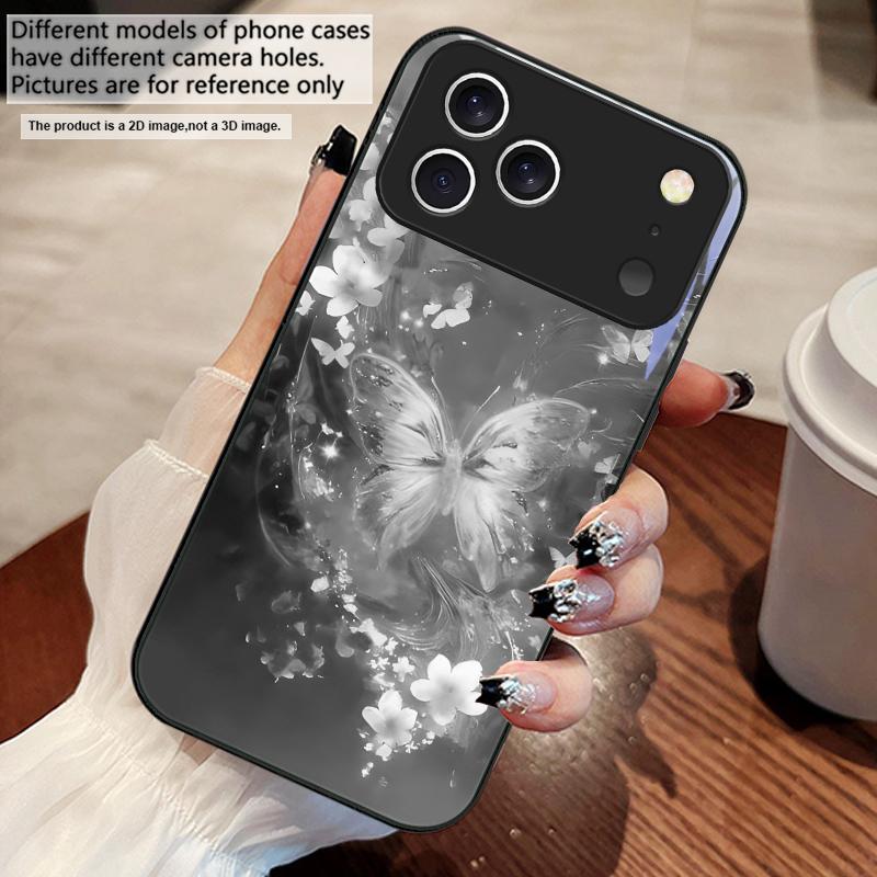 Fluture visător cu dungi Pentru iPhone 17 Air 16 E 15 14 13 Plus 12 mini 11 17 Pro Max XR Xs Max 16E 7 8 Carcasă de telefon din sticlă securizată