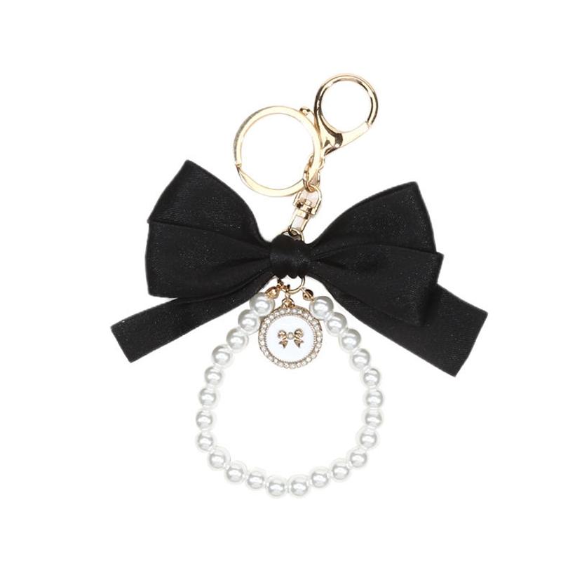 1PC Women Elegant Simulated Pearl Bow Wristlet Keychain Cute Aesthetic Bead Keychains Bag Charms for Handbags