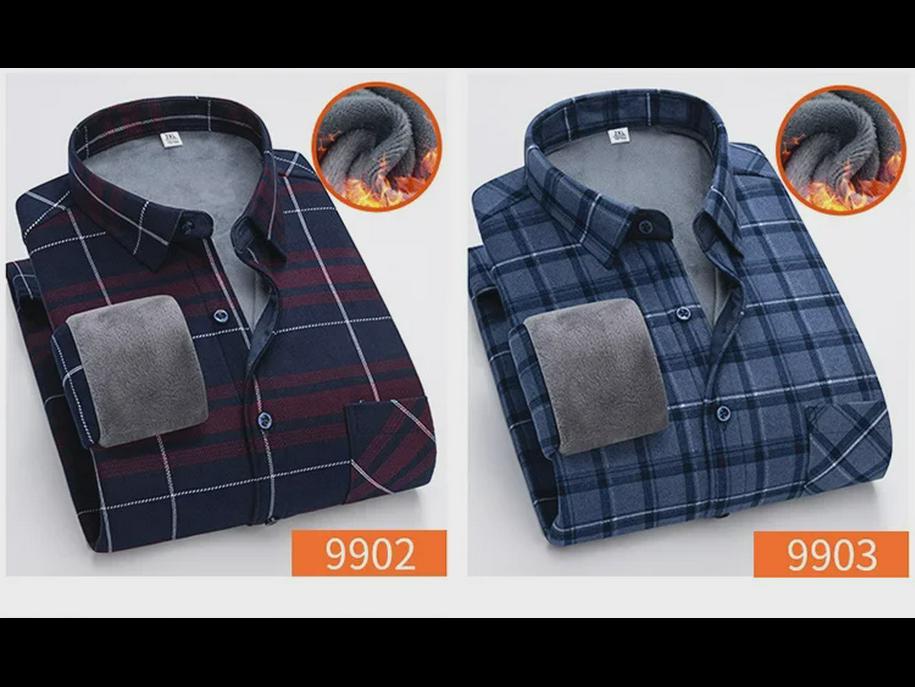 Men's Luxe Double-Sided Velvet Thickened Striped Plaid Long Sleeve Shirt for Autumn and Winter