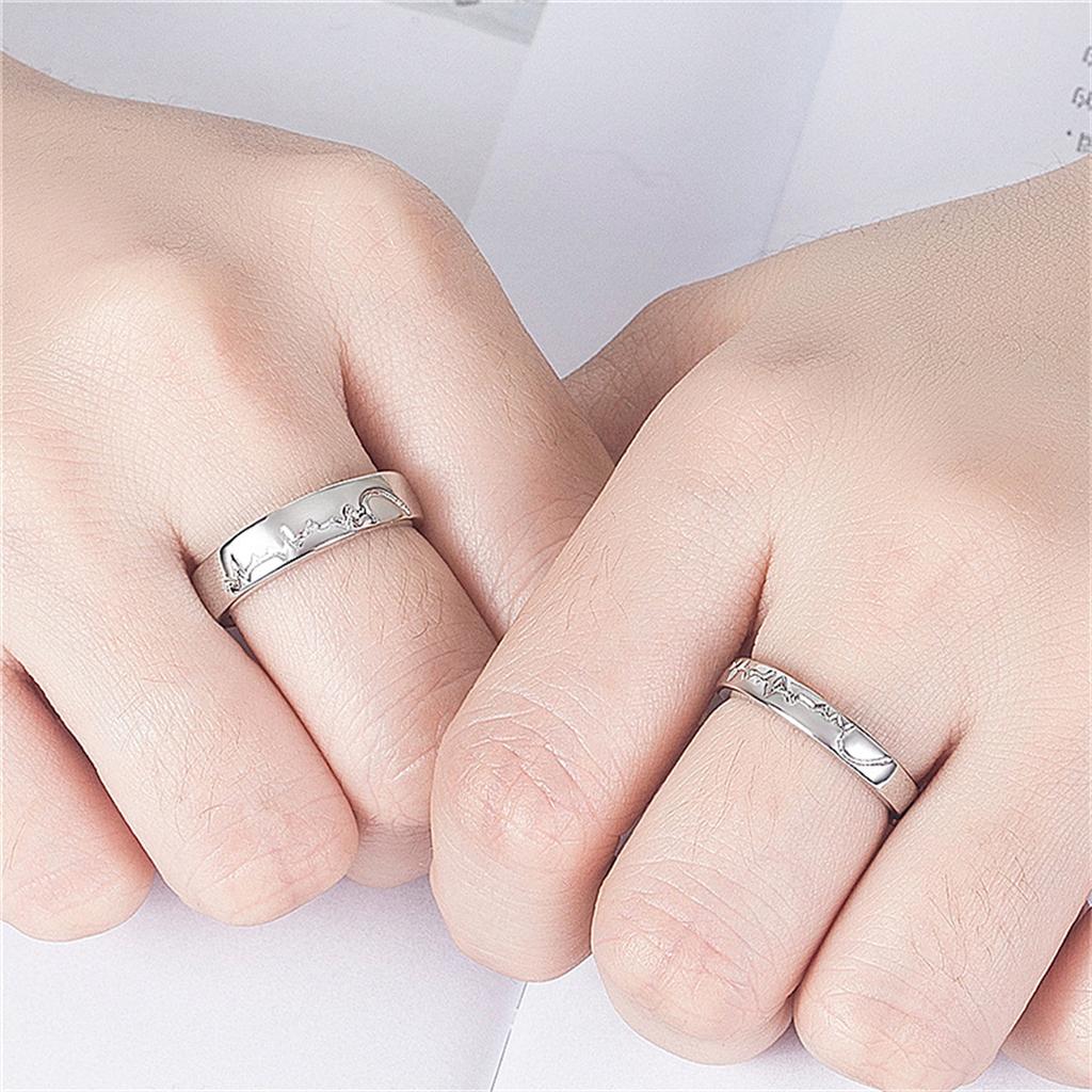 S Love Heart Heartbeat Couple Open Rings For Women Men Lover Black Copper Color Engagement Wedding Rings Valentines Day Gifts