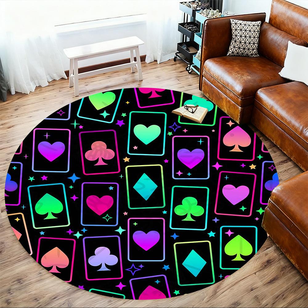 1pc playing cards Round Chair mat Area Rug - Non-Slip, Floor Mat for Office, Bedroom, and Indoor Decor -1002175