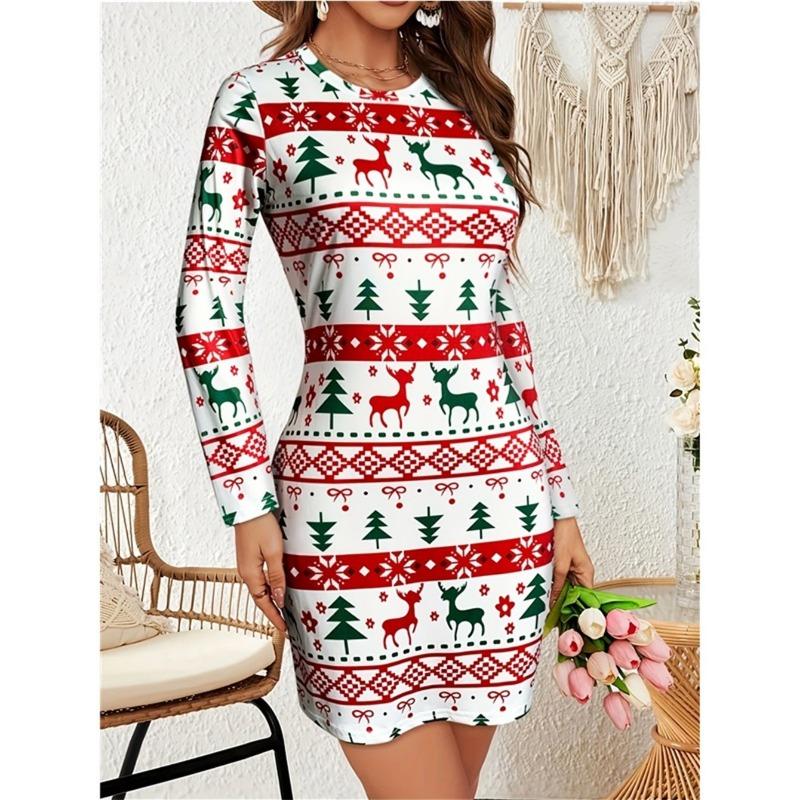 Vestidos Mini de Moda Elegantes de Manga Larga para Mujer Todas las Estaciones Impresión 3D Vestido de Calle para Damas