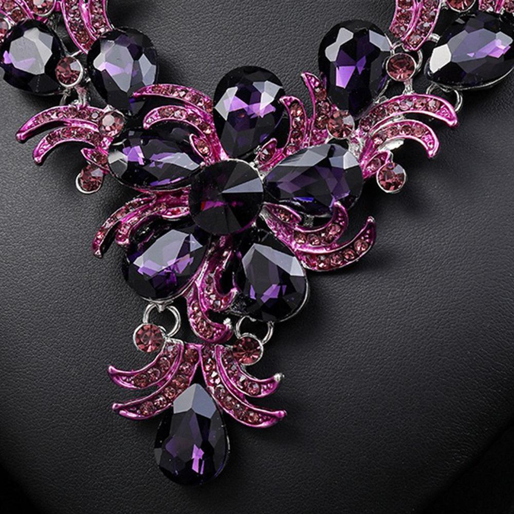 3pcs Luxurious High-end Purple Zircon Inlaid Alloy Necklace Earrings Set for Women's Elegant and Dignified Party Accessories