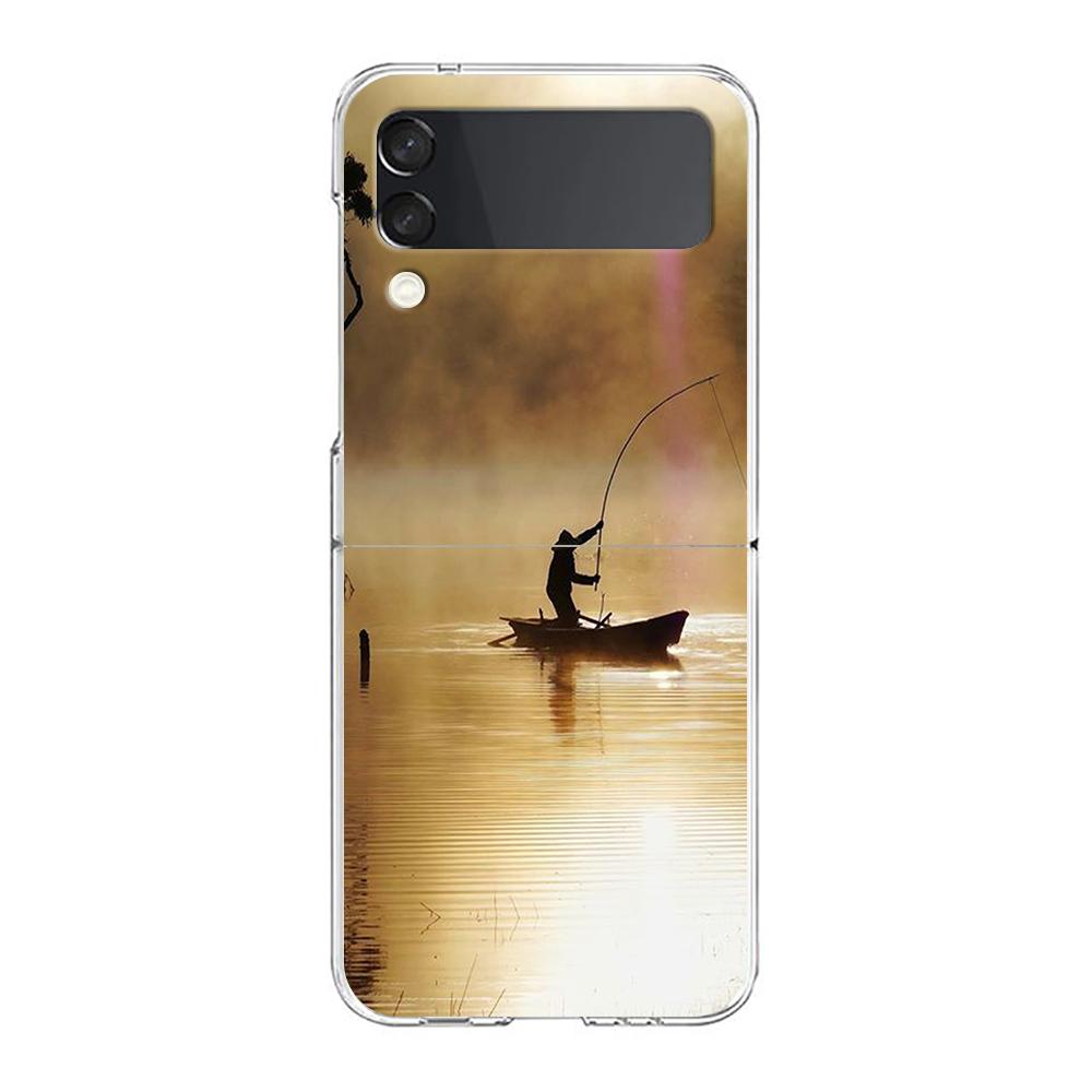 Fishing Phone Case For Samsung Galaxy Z Flip 3 4 5 Hard Folding Clear PC Bumper For Samsung Z Flip 6 Back Cover