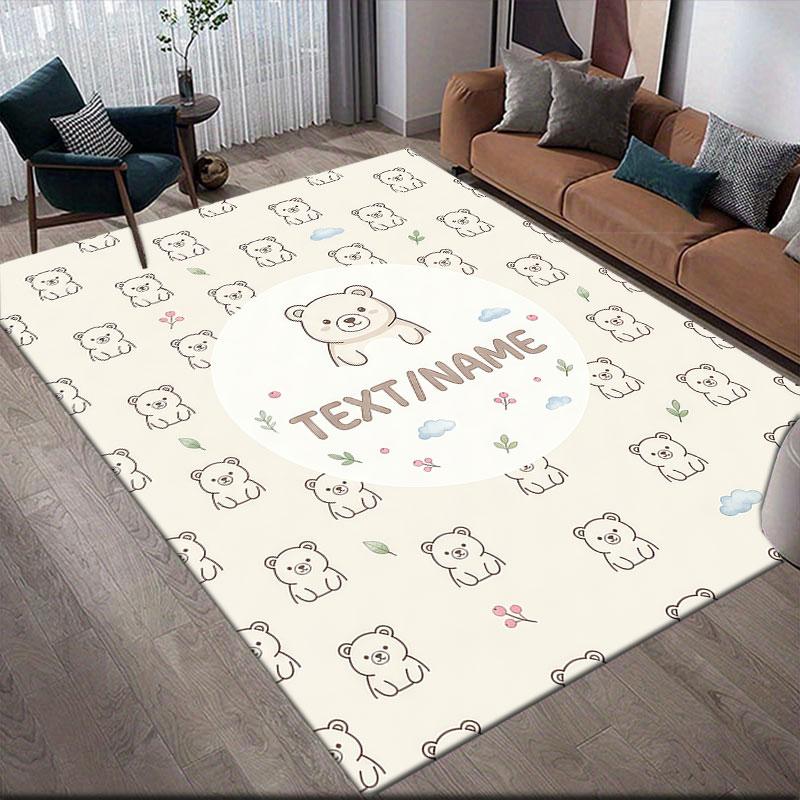 Custom Name,Kawaii Animal Pattern Art Home Sofa Decoration for Living Room & Bedroom, Non‑Slip Play Flannel Floor Mat for Game Room