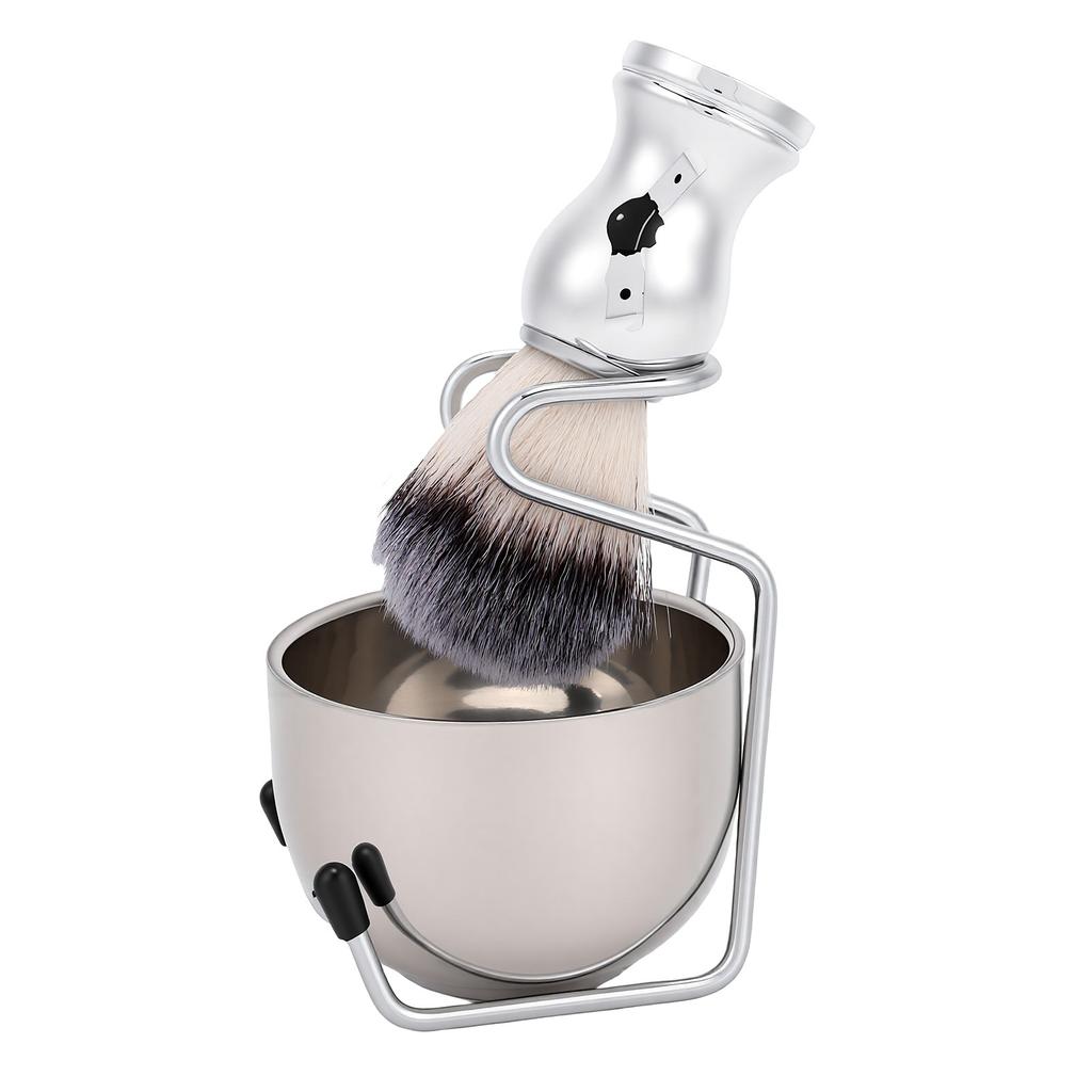 Shaving Brush Set Stainless Steel Large Capacity Shaving Brush Stand Set for Father Husband Boyfriend Travel Silver