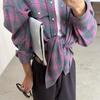 Women Shirt Lapel Long Sleeve Flap Pockets Single Breasted Shirt Plaid Print Loose Fit Breathable Comfortable Casual Fit Shirt