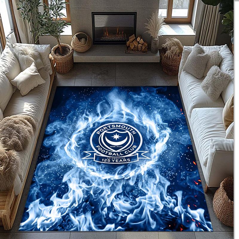 Tappeto Morbido Area Rug con Motivo Calcio Portsmouth FC Antiscivolo Tappeto per Pavimento Interno Tappetino Decorazione Sportiva per Camera da Letto