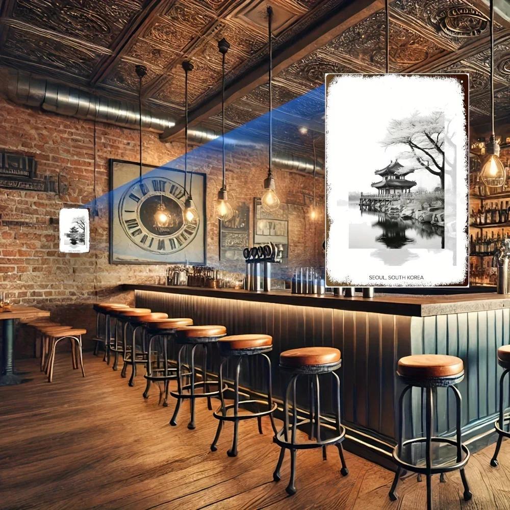 1pc Seoul Korea Vintage Photo Poster, Art Deco Style. Monochrome Vistas On Aluminum Sign, Unframed Wall Decor for Any Space.