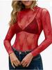 Women's Mesh Lace Layered Stand Collar See-through Top.