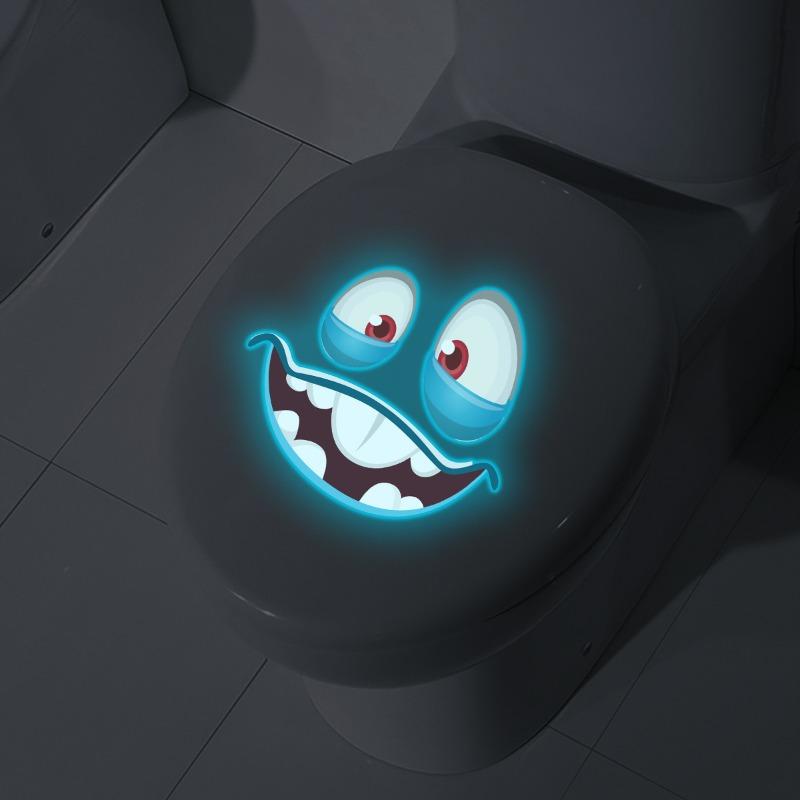Funny Quirky Expressions Toilet Sticker Glow in The Dark Self-Adhesive Wall Decals for Bathroom Blue Light Luminous Home Decor
