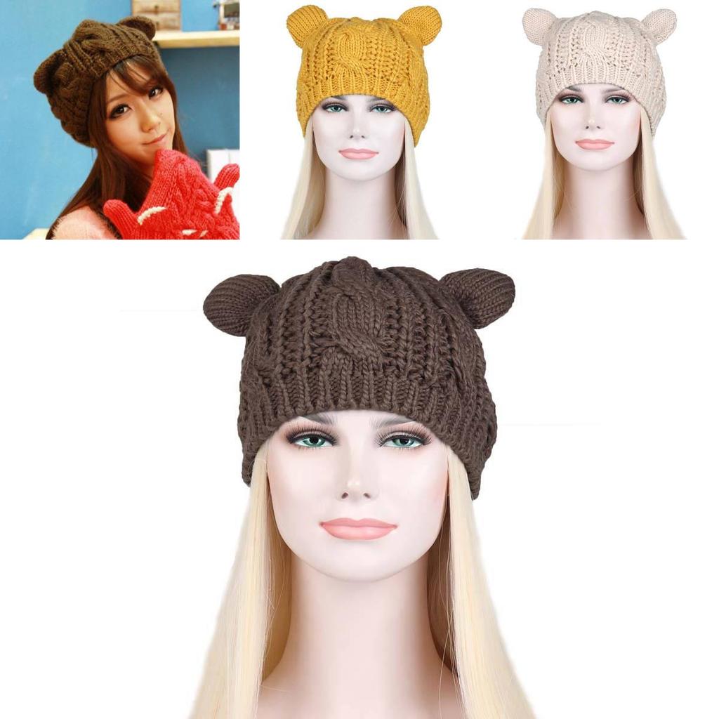 Adorable Cat Ear Knit Beret Cozy Warm Icelandic Wool Winter Hat For Women