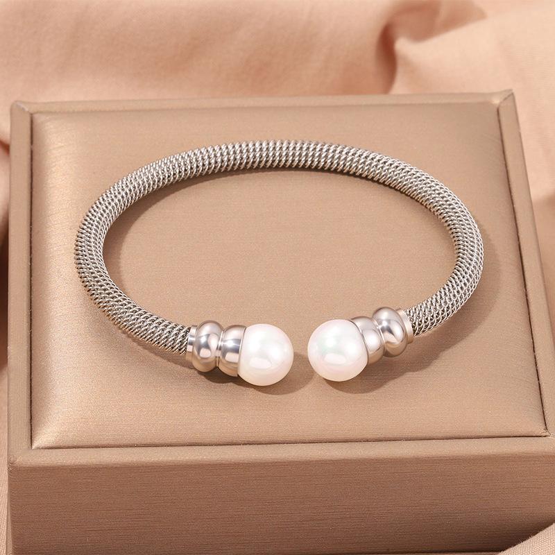 Popular, Personalized Trend, Retro Stainless Steel Winding Geometric , Pearl Steel Wire
