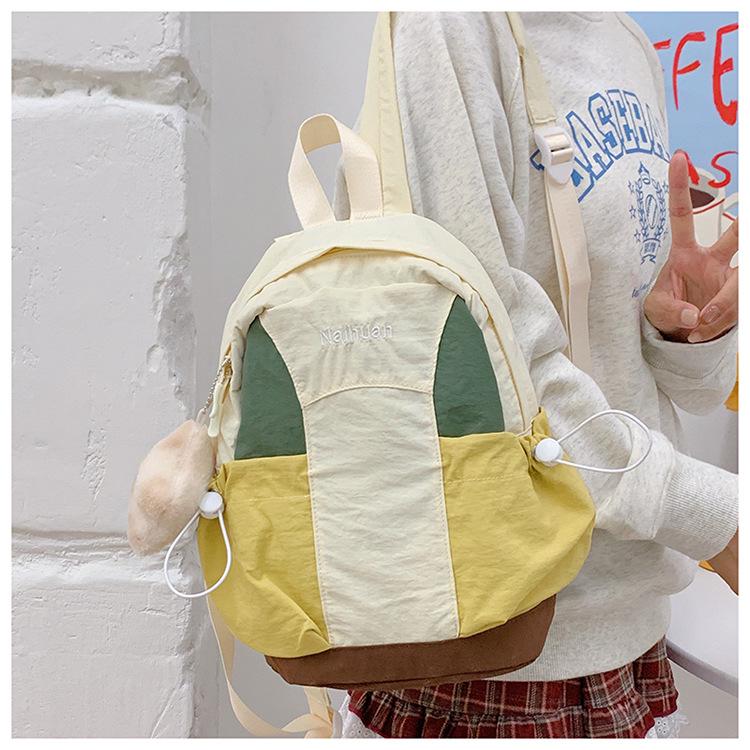 Autumn Waterproof Nylon Backpack: Versatile Color-Block Design for Students and Outings