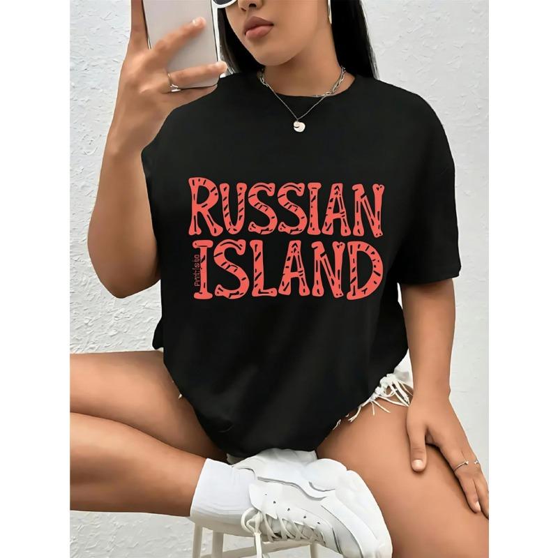 Unisex Black Russian Island Graphic Print T-Shirt Short Sleeve Crew Neck Casual Streetwear All-Season Top S