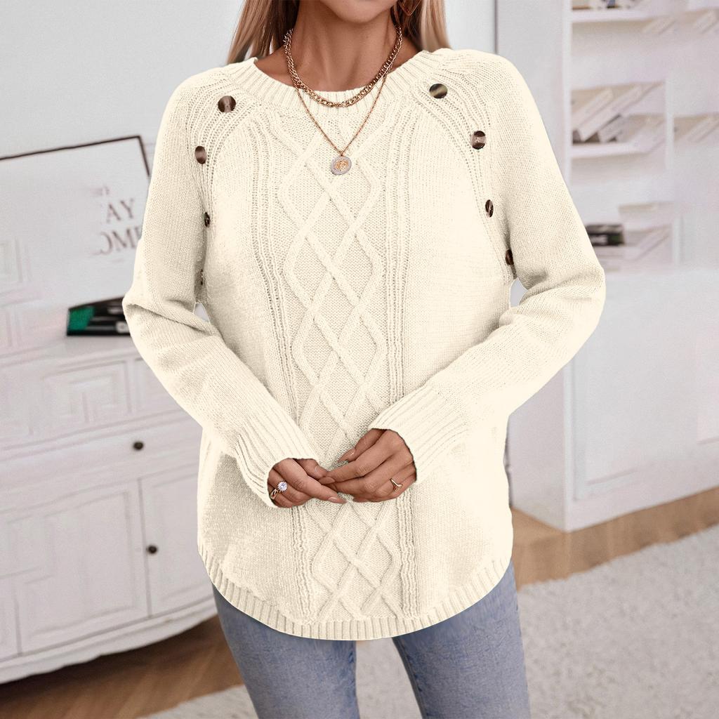 Women's Fashion Casual Long Sleeve Solid Color Half Button Women's Pullover Retro Loose Knit Sweater