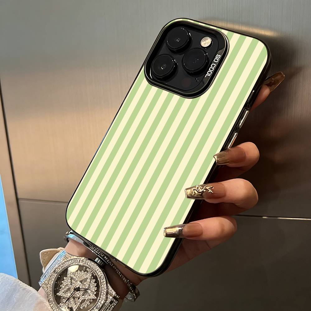 Simple Color Stripes For iPhone 17 16 15 14 13 12 11 Pro Max XS 17 Air Silicone Colored Silver Bumper Cover