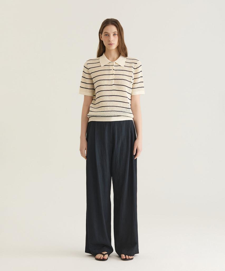 Oteumilkape Mid-Rise Pleated Wide Pants - Navy