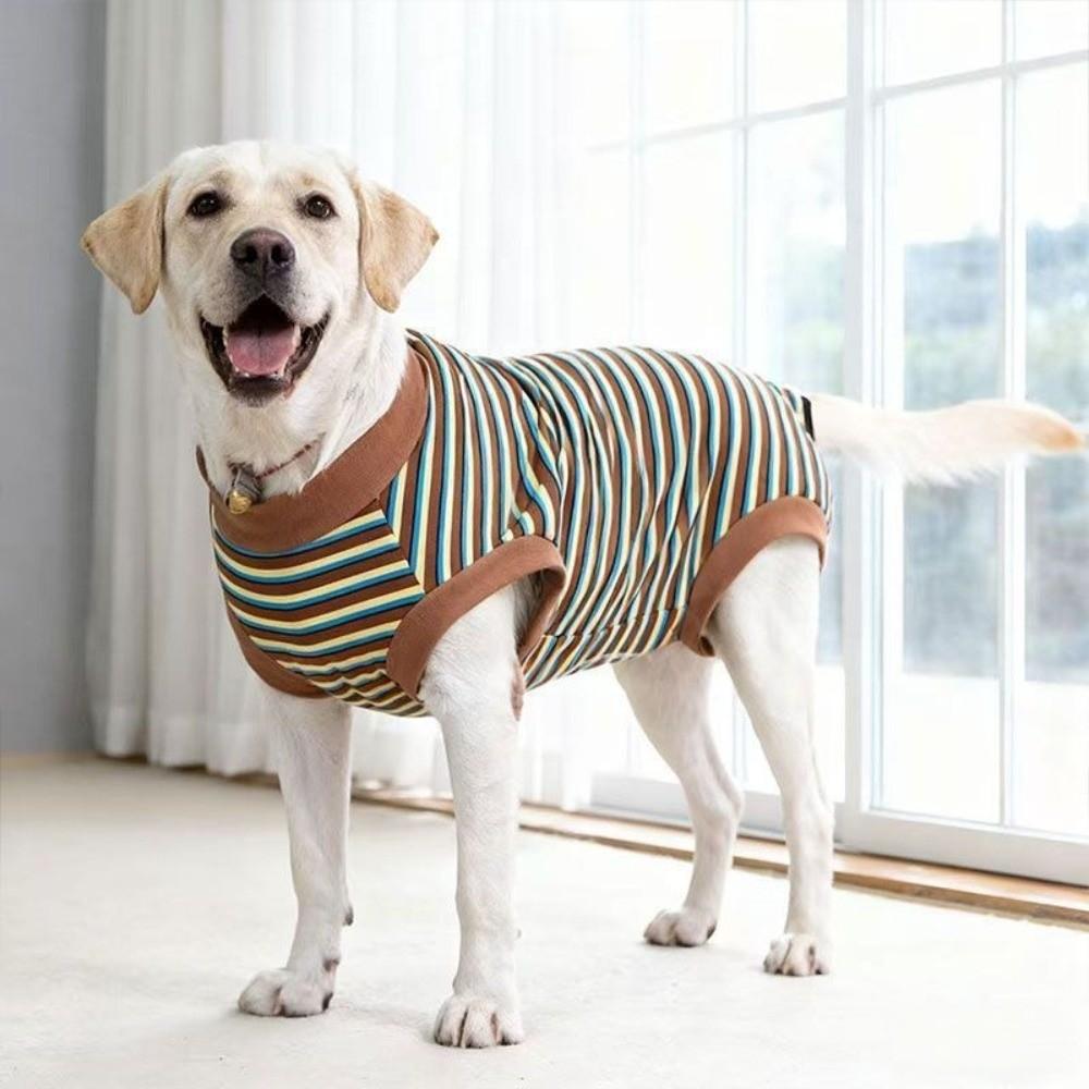Dog Jumpsuit Striped Dog Sterilization Suit Warm Washable Dog Recovery Clothes Comfortable Post-Operative Suit Wound Care