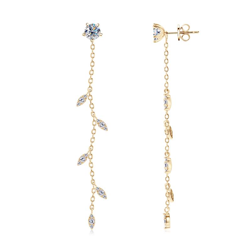 Wedding Jewelry Korean Real Moissanite Long Drop Stud Earrings Silver 925 Leaf-Shape Dangle Earrings Jewelry for Woman