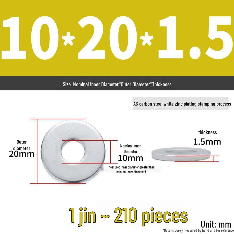 Extra Large Galvanized Metal Flat Washer - Thickened Round Screw Washer M6-M16