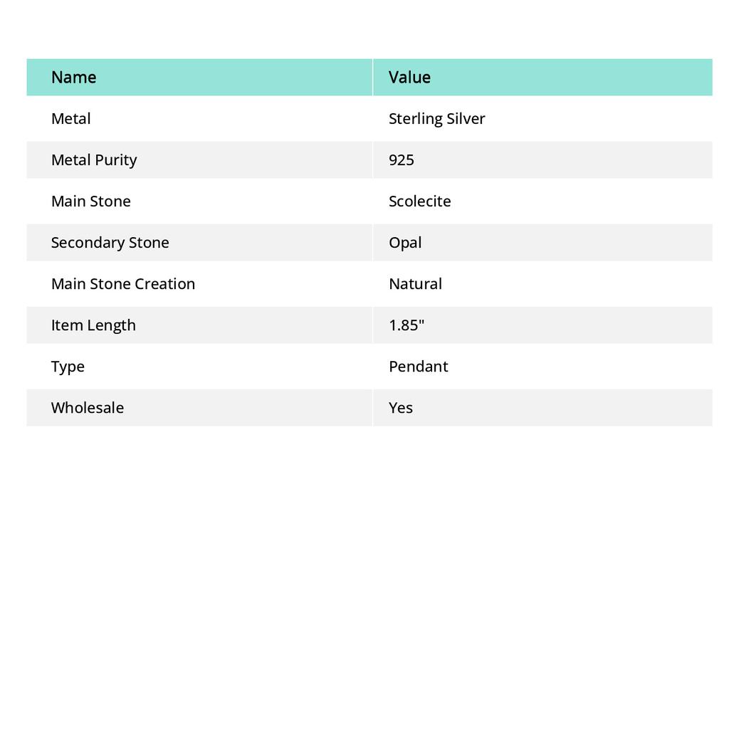 Natürlicher Skolezit, Opal Edelstein 925 Sterling Silber Geschenk Anhänger 1,85" J1s89