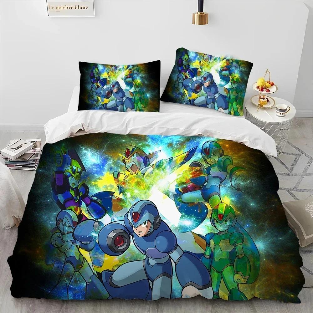 3D Rockman Megaman Game Cartoon Comforter Bedding Set,Duvet Cover Bed Set Quilt Cover Pillowcase,king Queen Size Bedding Set Kid