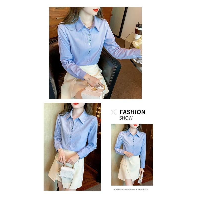 Women Casual Long Sleeve Polyester Shirt With Embroidery