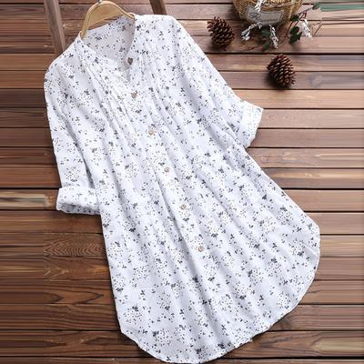 Blusa Feminina de Verão Solta de Comprimento Médio para Meia-idade Casual Diário Temperamento Blusa Floral