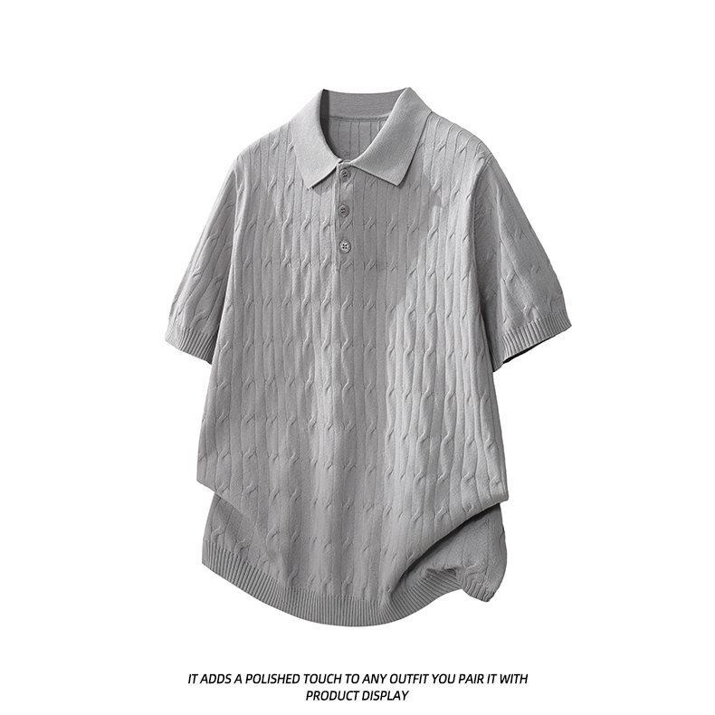 Summer 2026 Men's Loose Japanese Style Knitwear - Short Sleeve Trendy Design