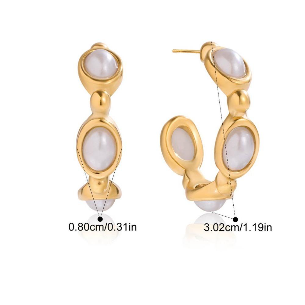 Simulated Pearls Hoop Earrings 18K Gold Color Pearl Earrings C-Shape Earrings  All Occasions