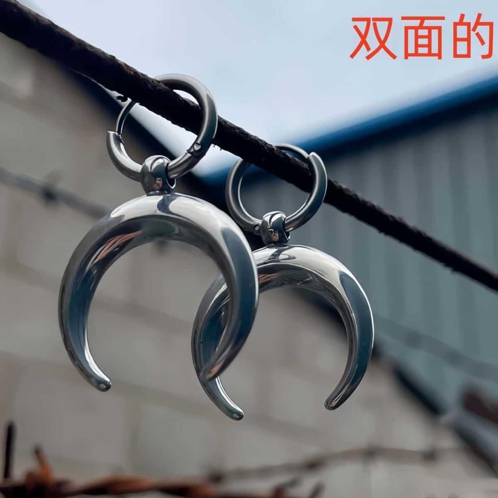 Minimalism Double-sided Smooth Surface Moon C-Shaped Dangle Earrings for Men Women Sliver Color Gothic Hip Hop Jewelry Gifts