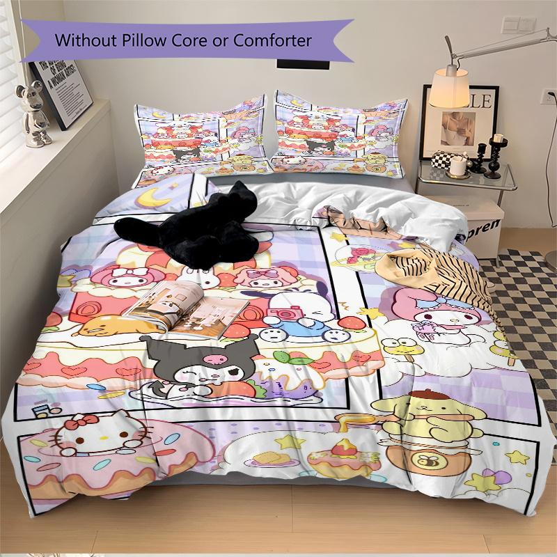 3pcs Happy Birthday Sanrio Quilt Set Soft and Comfortable Bedroom, Guest Room and Dorm Decor Bedding Set W029