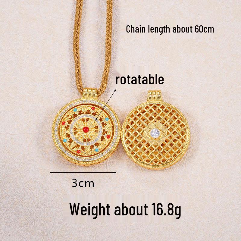 Ancient Gold Sand Eight-Treasure Compass Blessing Necklace - Chinese Retro Copper Alloy Jewelry