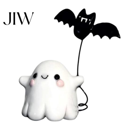 Unique Halloween Home Accents Ghost Walking Dog Resin Figurine, Cute Holding Bat Balloon Statue, Spooky Children Room Desktop Decor Decor, Mini Stable