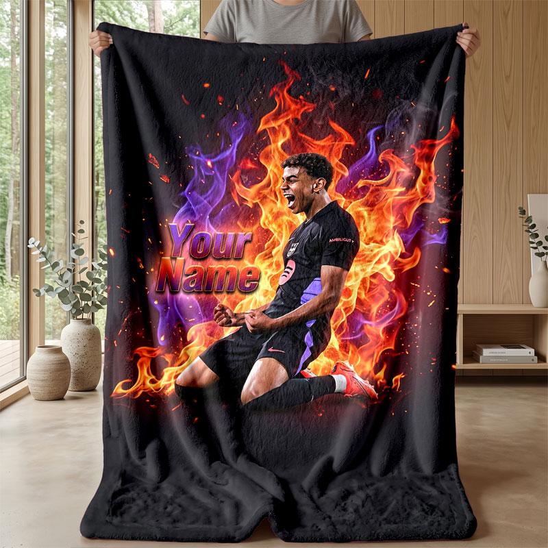 Coperta in Flanella Personalizzata con Nome Testo Lamine Yamal Logo Calcio Coperta Pile Personalizzata Regalo Speciale per Divano Camera da Letto Casa