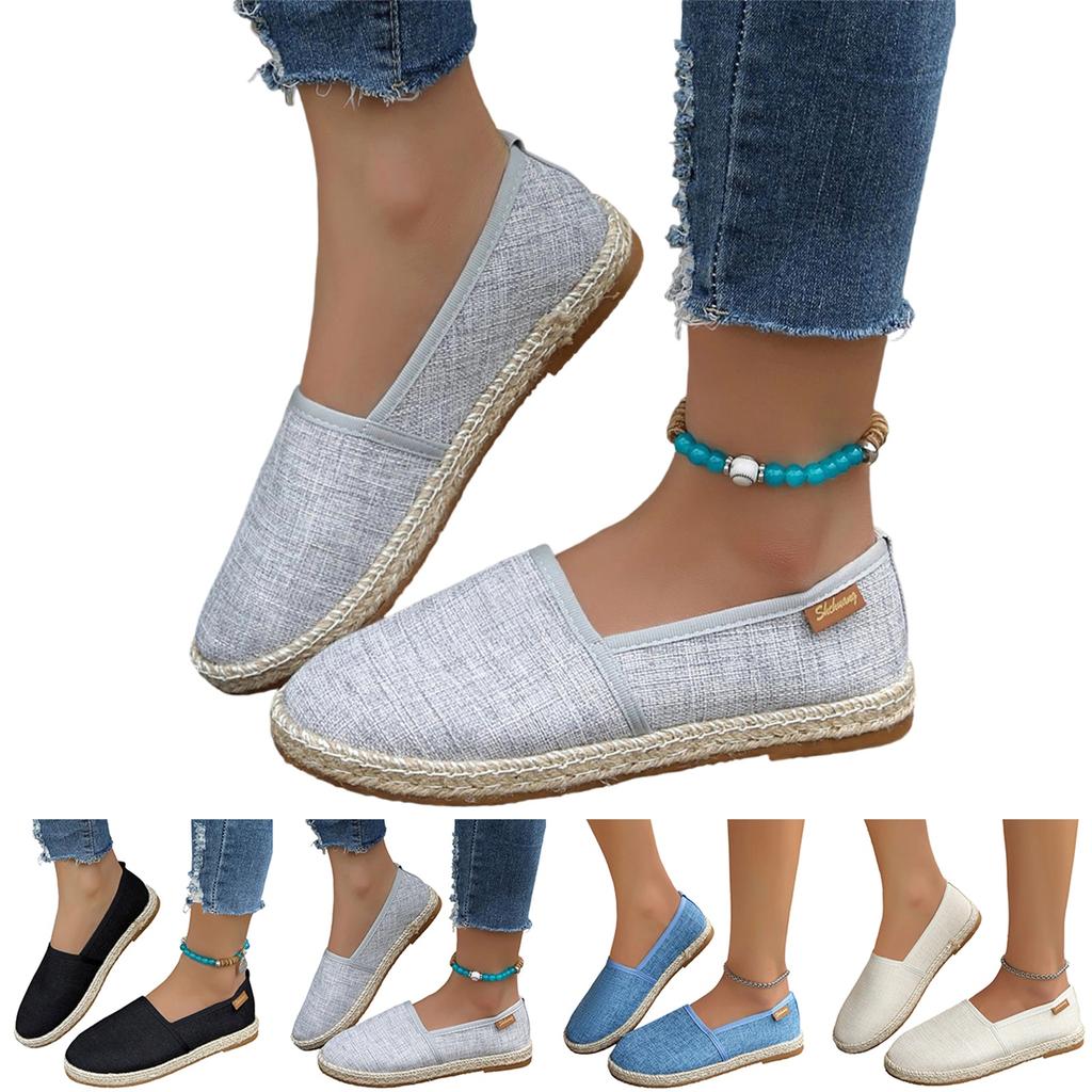 Women's Casual Canvas Slip-On Shoes Flat Espadrille Loafers Comfortable Round Toe Lightweight Walking Shoes for Large Sizes