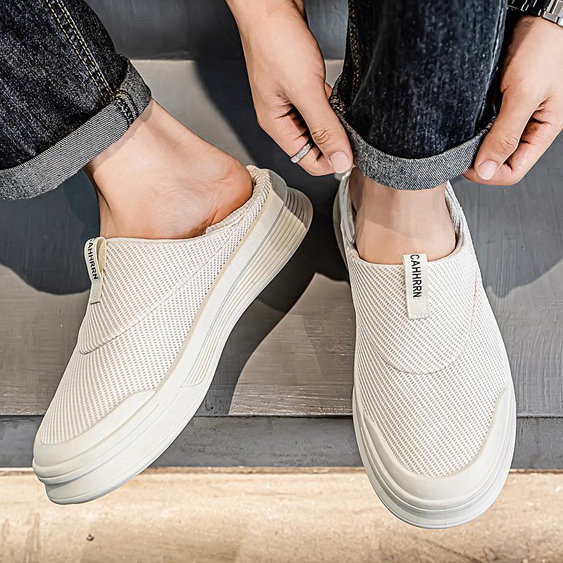 Beige Mens Summer Slippers Casual Thick Soled Board Student Loafers Shoes Sneakers Walking Luxury Designer Fashion