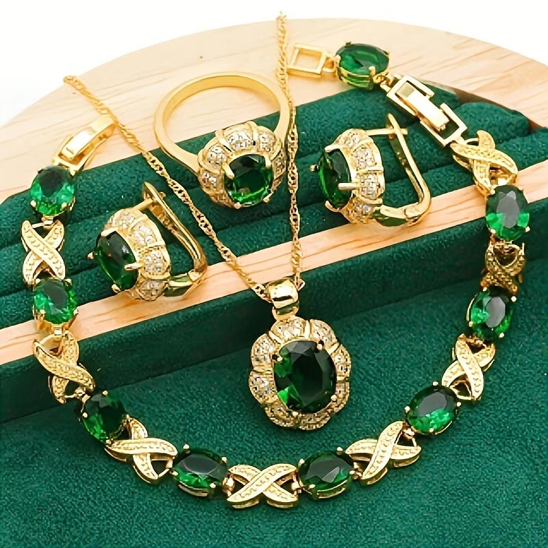 

Full Diamond Zircon Women s Jewelry Set Women s Romantic Accessories Fashion High Quality Light Luxury Clothing Decoration 2026 45CM зелёный