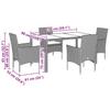 5 Piece Outdoor Dining Set with Cushions Light Grey Poly Rattan Glass Table