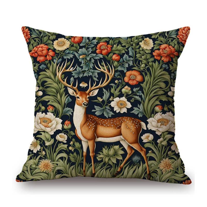 Classic Morris Flower Style Animals Deer Bird Horse Butterfly Night Owl Home Decorative Pillow Case Linen Sofa Cushion Cover