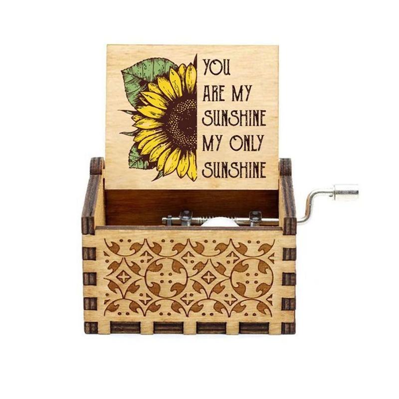 New You Are My Sunshine Music Box Color Printing Wooden Hand Crank Musical Box Birthday Present Valentine's Day Christmas Gift